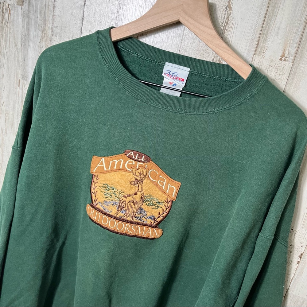 Vintage 90s Outdoorsman Nature Deer Forest Green Crewneck Sweater Mens‎ Size 2XL